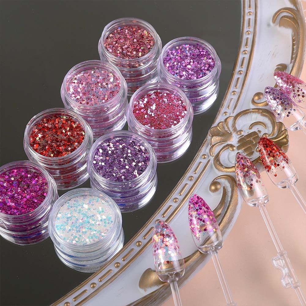 Needway Kuku Payet Wanita Warna-Warni Hexagons Manicure Aksesoris Hologram Glitter Kuku Glitter Serpihan