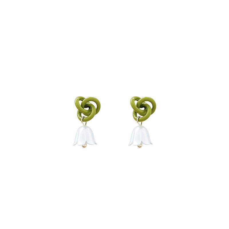 Green knotting of the Luminan flower ear ring Anting fashion Wanita2023Model Baru