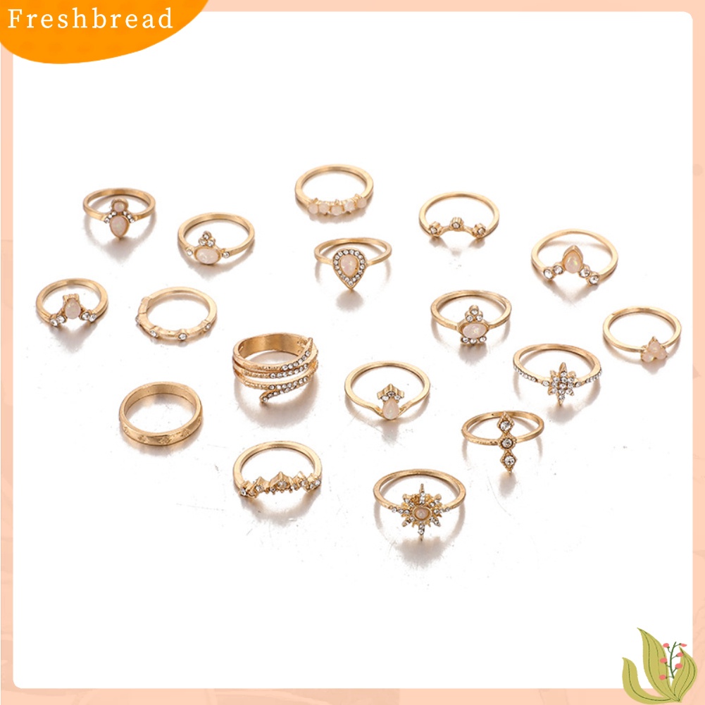 {In Stock} 17Pcs/Set Bohemian Wanita Berlian Imitasi Hias Bunga Jari Cincin Pesta Perhiasan Hadiah