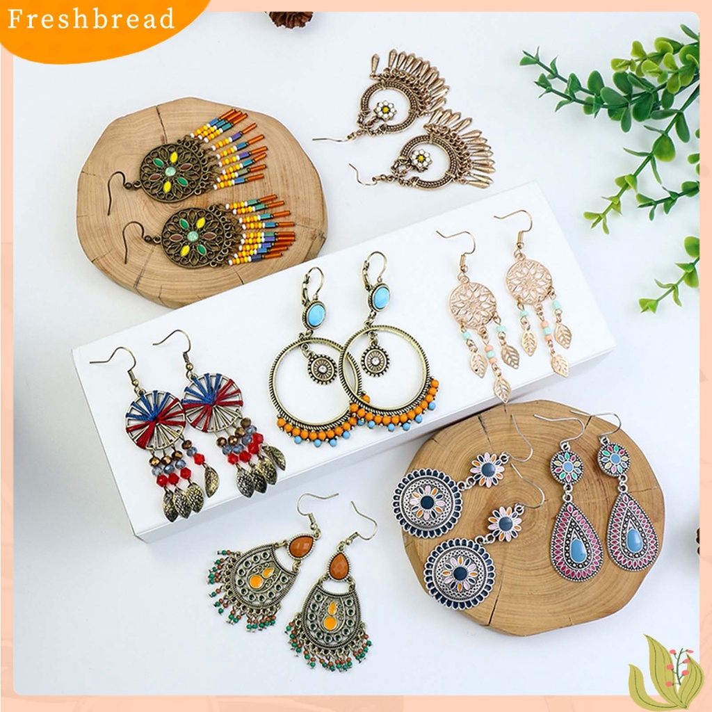 {In Stock} 1pasang Manik-Manik Multicolor Shiny Drop Earrings Bohemian Hollow Vintage Hook Earrings Perhiasan Pesta