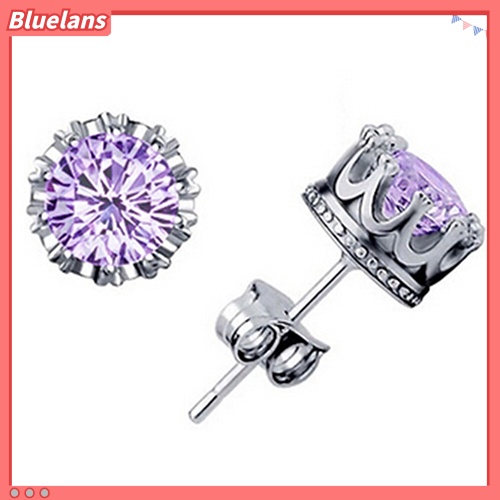 {In Stock} Fashion Wanita Berlian Imitasi Elegan Berlapis Perak Gaya Mahkota Anting Pejantan Telinga