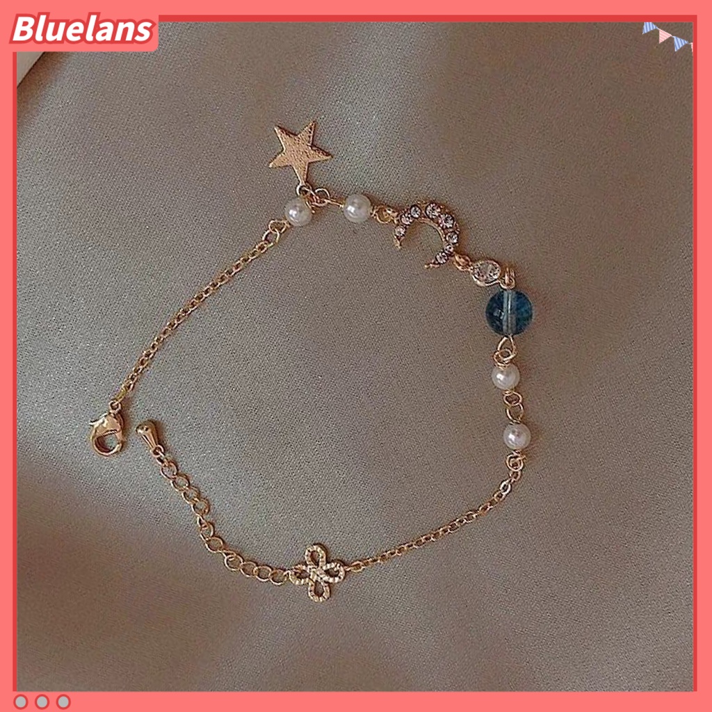 {In Stock} Sweet Star Faux Pearl Moon Beads Gelang Rantai Alloy Adjustable Untuk Anniversary