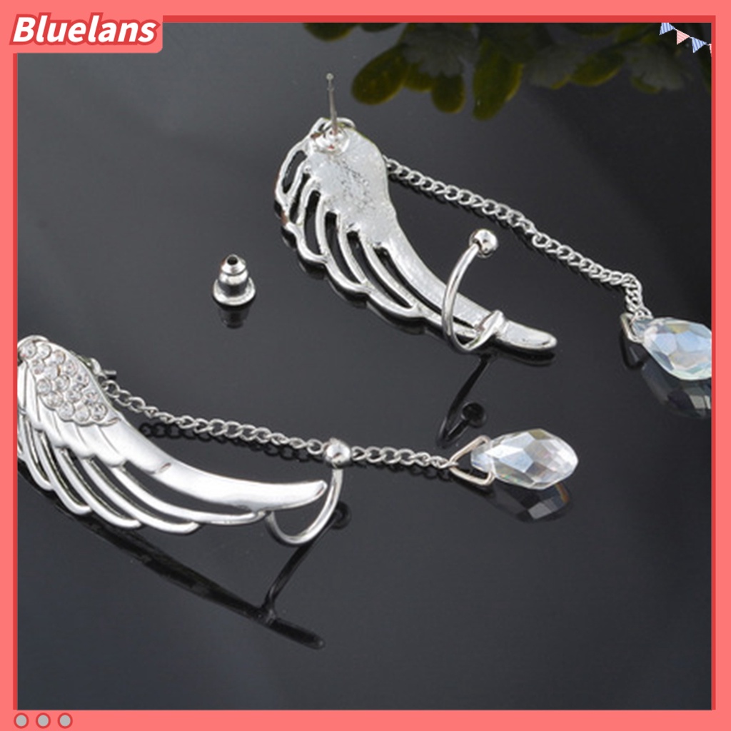 {In Stock} 1pasang Wanita Drop Anting Halus Kristal Imitasi Warna Solid Bentuk Sayap Rumbai Panjang Anting Pernikahan Perhiasan Perempuan