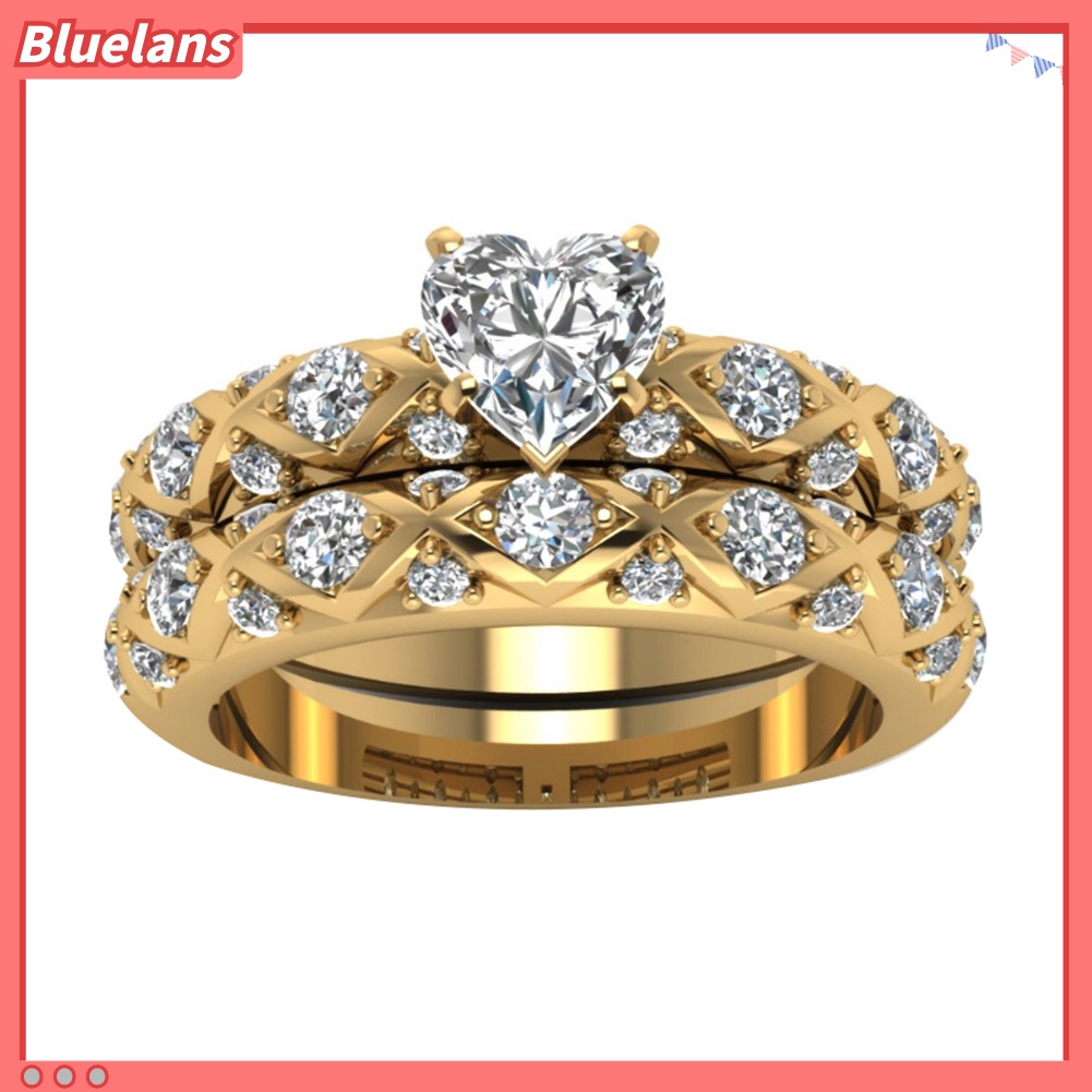 {In Stock} Mewah Wanita Cubic Zirconia Hati Belah Ketupat Cincin Pernikahan Pertunangan Perhiasan Hadiah