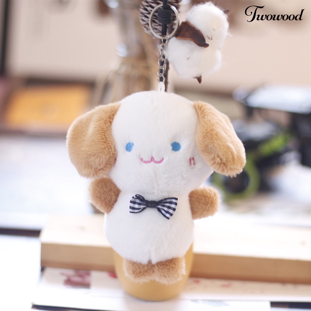 Twowood 12 cm Plush Key Pendant PP Katun Isi Penuh Kotak-Kotak Busur Anjing Boneka Mainan Mewah Dekorasi Indah Boneka Anjing Kecil Gantungan Kunci Tas Liontin Pesta Nikmat