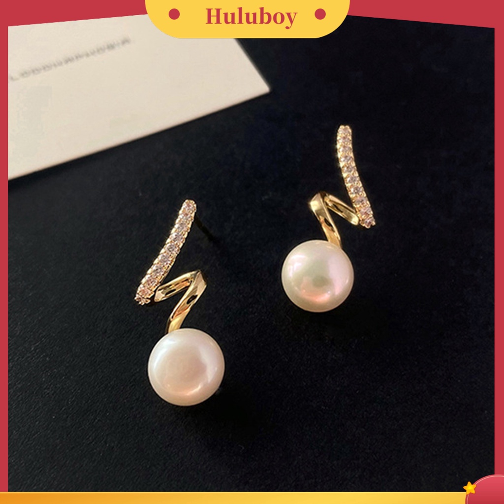 {Ready Stock} 1pasang Anting Pejantan Memutar Berlian Imitasi Perhiasan Gaya Korea Mutiara Imitasi Stud Earrings Perhiasan Hadiah