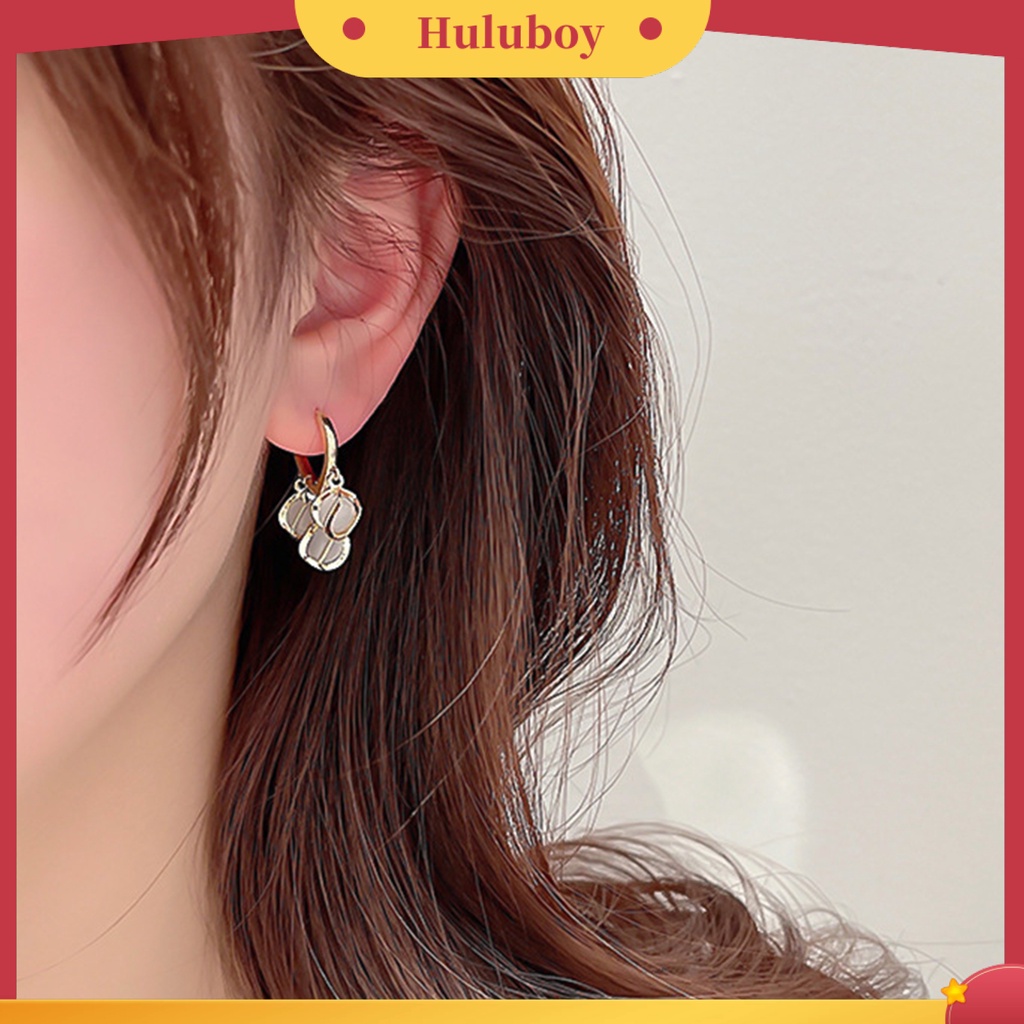 {Ready Stock} 1pasang Anting Hoop Tepi Halus High-end Tembaga Tembus Opal Anti-Radangan Menjuntai Anting-Anting Hadiah Pernikahan