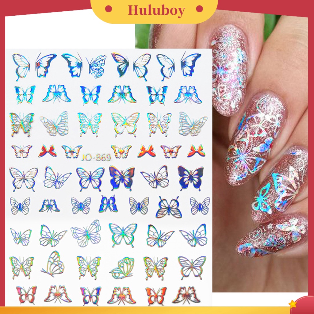 {In Stock} Stiker Kuku Perekat Diri Tahan Air Kertas Bunga Kupu-Kupu Cinta Hati DIY Nail Art Stiker Perlengkapan Kecantikan