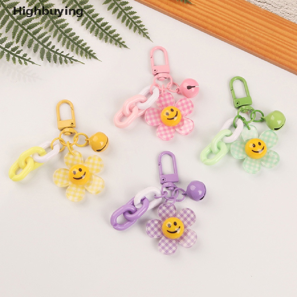 Hbid Lucu Smiley Face Bunga Matahari Warna Kisi Gantungan Kunci Dengan Bell Ransel Kunci Liontin Keyrings Aksesoris Kawaii Key Ring Mainan Pesona Hadiah Ornamen Glory