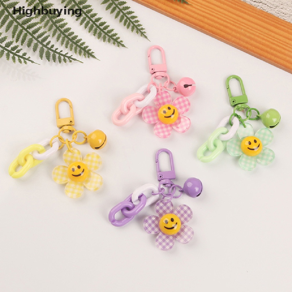 Hbid Lucu Smiley Face Bunga Matahari Warna Kisi Gantungan Kunci Dengan Bell Ransel Kunci Liontin Keyrings Aksesoris Kawaii Key Ring Mainan Pesona Hadiah Ornamen Glory