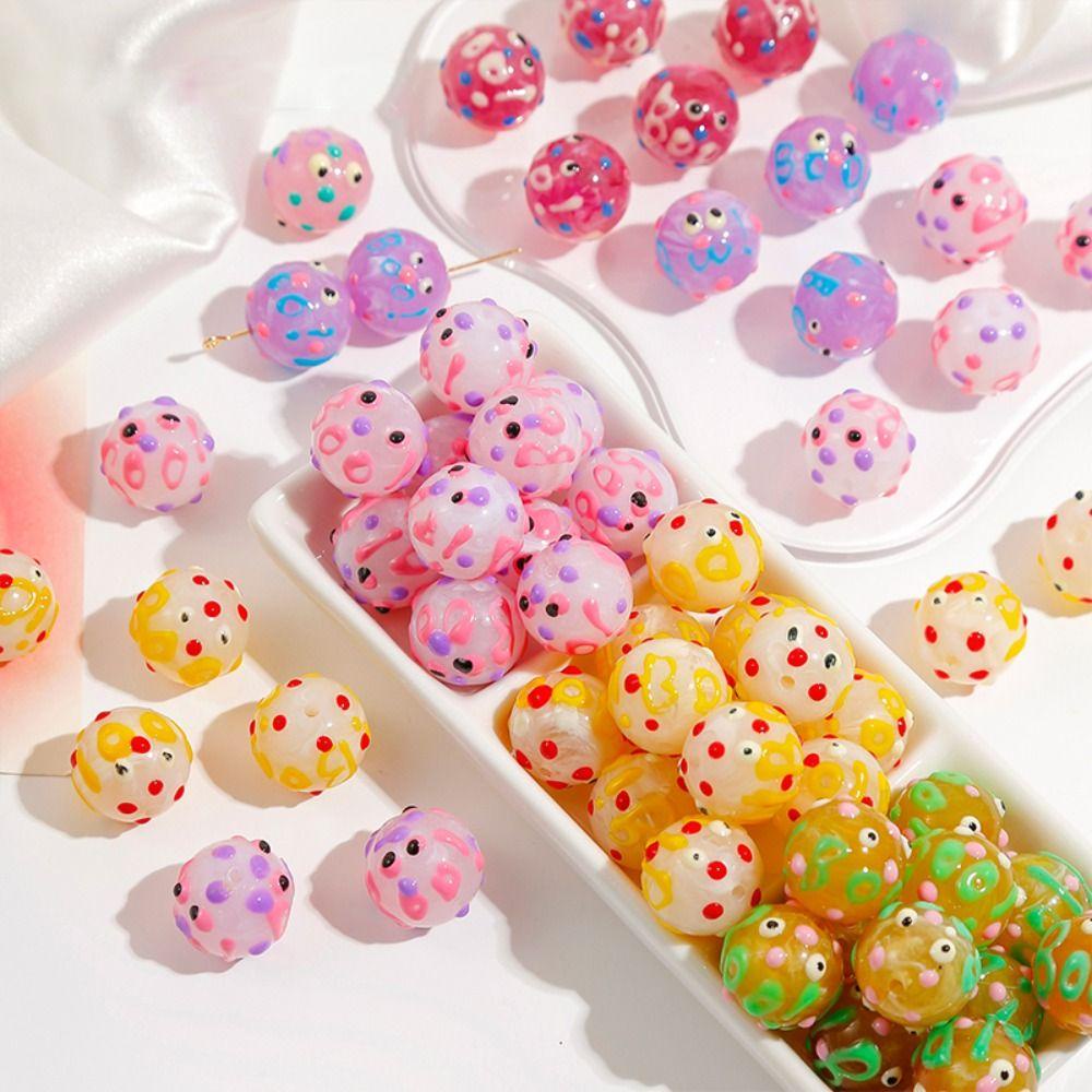 Needway Diy Bahan Anting 2pcs Tetesan Minyak Manik Warna-Warni Buatan Tangan Plastik Manik-Manik Lucu