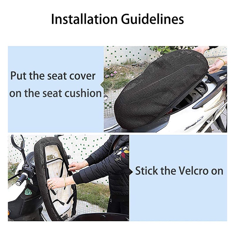 [AYBX] Musim Panas Motor Skuter Kursi Cover Elektrik Bernapas Aksesoris Motor Matahari 3D Hitam Perlindungan Peredam Panas Kursi Net