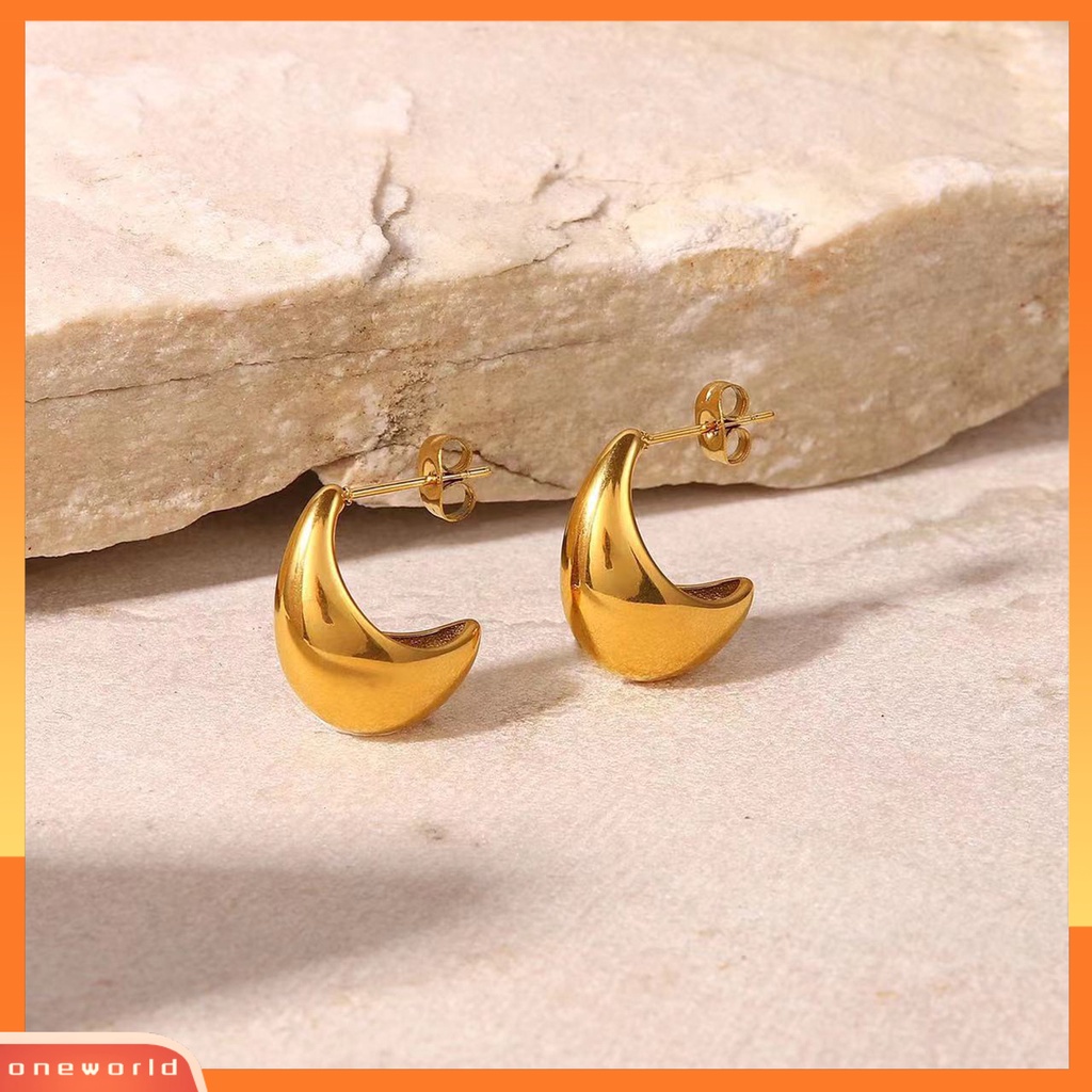 [OWR] 1pasang Ear Studs Retro Stainless Steel Dipoles Hypoallergenic Minimalis Open Hoop Metal Lingkaran Anting Perhiasan Fashion