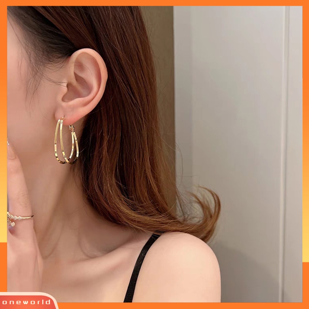 [OWR] 1pasang Menjuntai Anting Geometris Tinggi Gloss Temperamen Cahaya Mewah Tindik Hias Hypoallergenic Mutiara Imitasi Hoop Earrings Perhiasan Aksesori