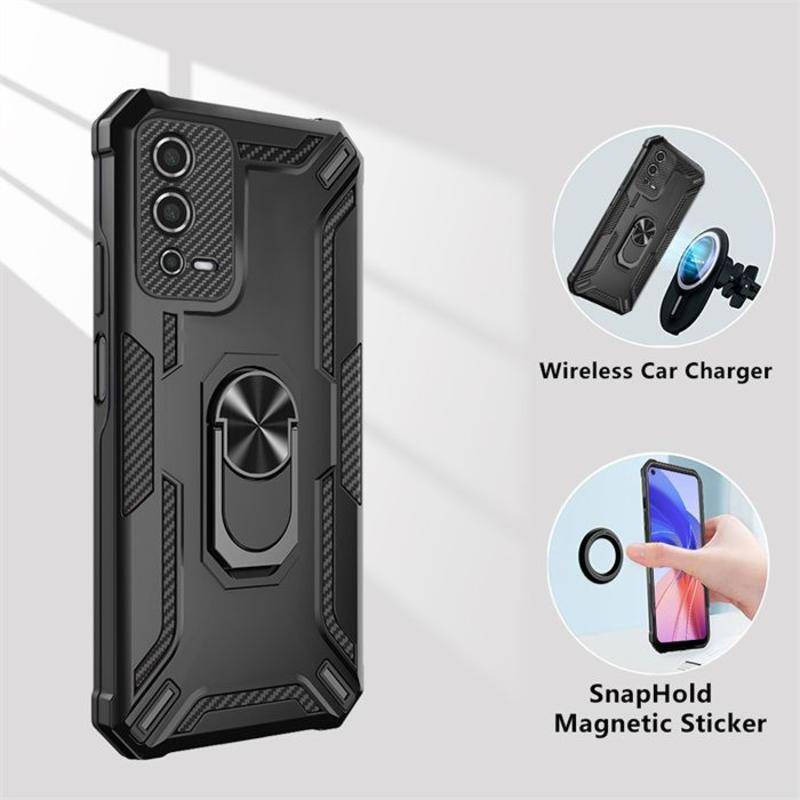 Casing Magnet Armor Shockproof Untuk OPPO A17K A36 A76 A53 A54 A74 A93 A55 A57 A7 F9 Pro A92 Serat Karbon Dudukan Mobil Carbon Kickstand Phone Cover