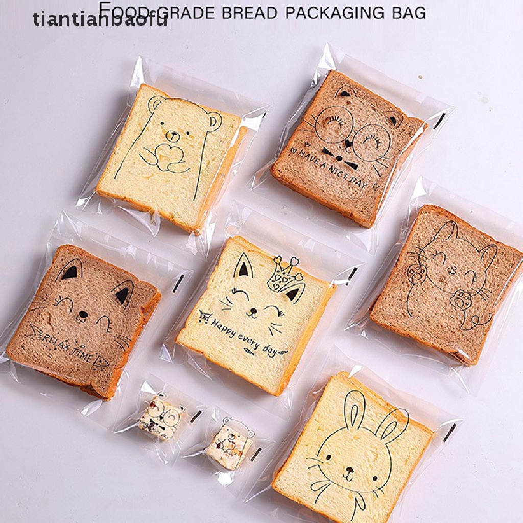 [tiantianbaofu] 100pcs Kantong Roti Kartun Self Adhensive Packaging Bags Sandwich Bags Untuk Anak-Anak Butik