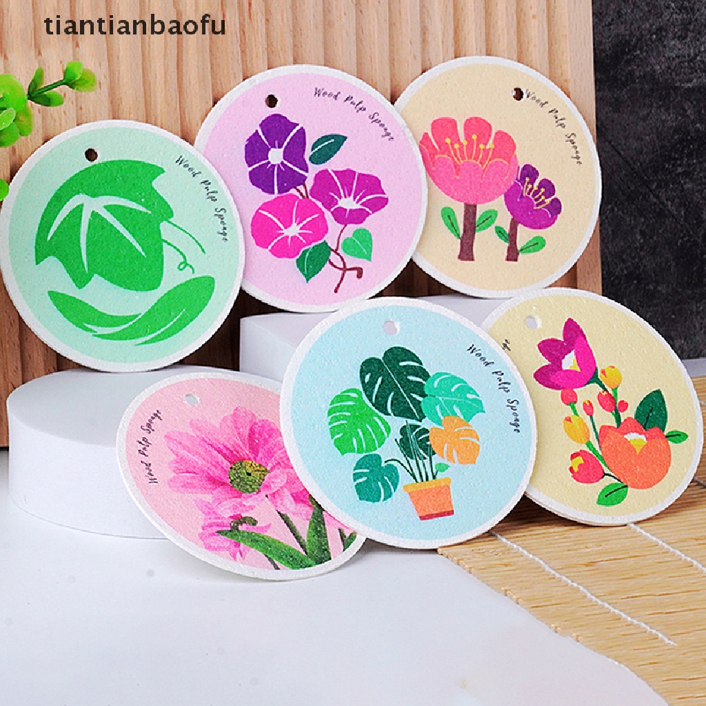 [tiantianbaofu] Kawaii Wood Pulp Sponge Pads Tali Bunga Dapur Piring Panci Alat Makan Butik