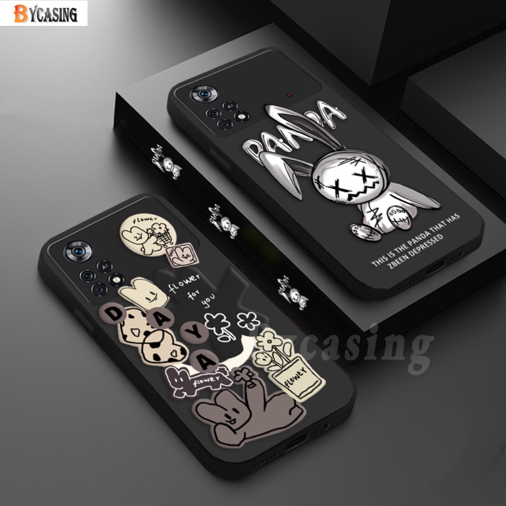 Xiaomi Poco M4 Pro Poco F4 GT F3 M3 X3 Pro X3 NFC Redmi9 Note9 Note9S 9pro Note8 Pro Cute Abstrak Bunny Wayang Kelinci Tepi Lurus Soft Tpu Case BY