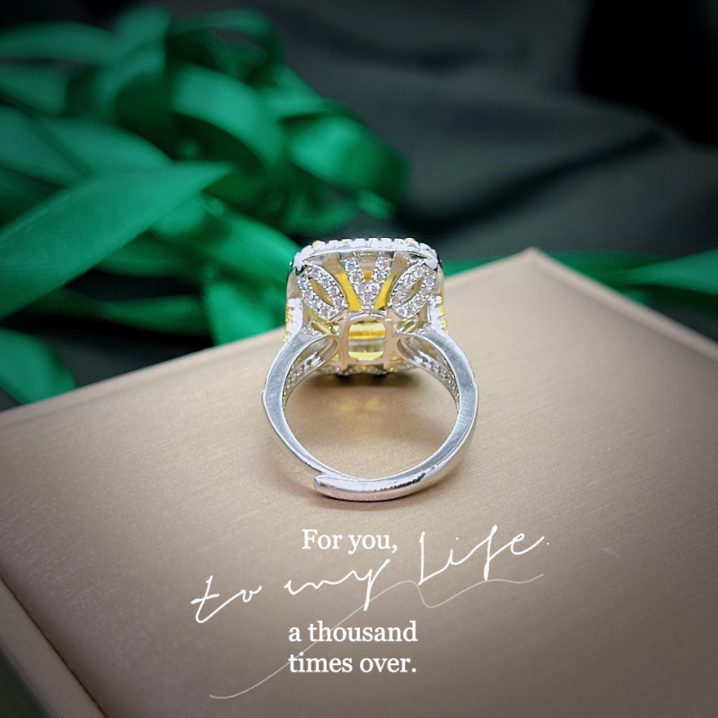 Goldkingdom Aksesoris Perhiasan Fashion Ready Stock Haute Couture Jewelry Two-tone Gold and Diamond Ring Ascher Berlian Kuning Terbuka Cincin Wanita