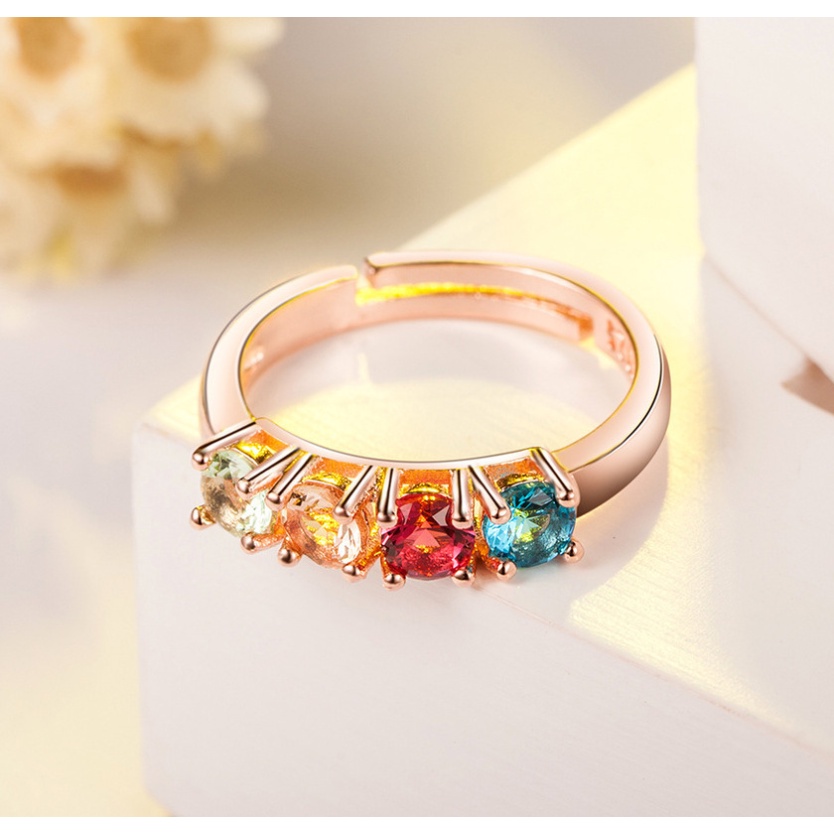 Goldkingdom Aksesoris Perhiasan Fashion Ready Stock Desain Kecil Cincin Permata Warna Wanita Berlapis Dengan Rose Gold