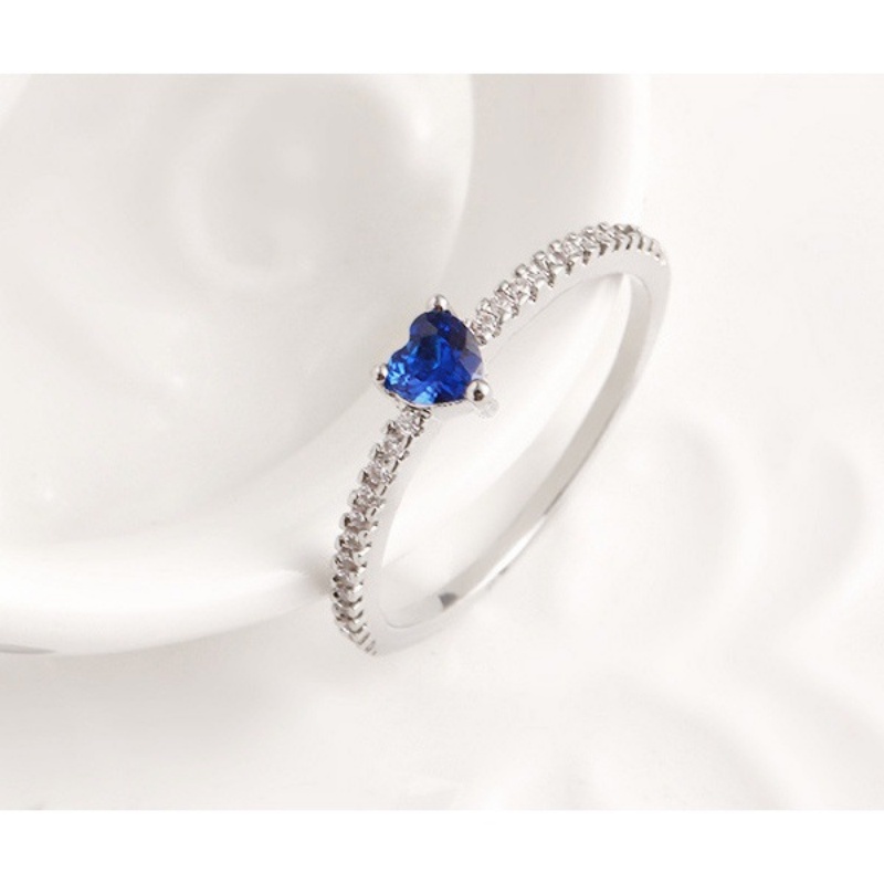 Goldkingdom Aksesoris Perhiasan Fashion Ready Stock Jantung Cincin Berlian Biru In Rose Gold Plating