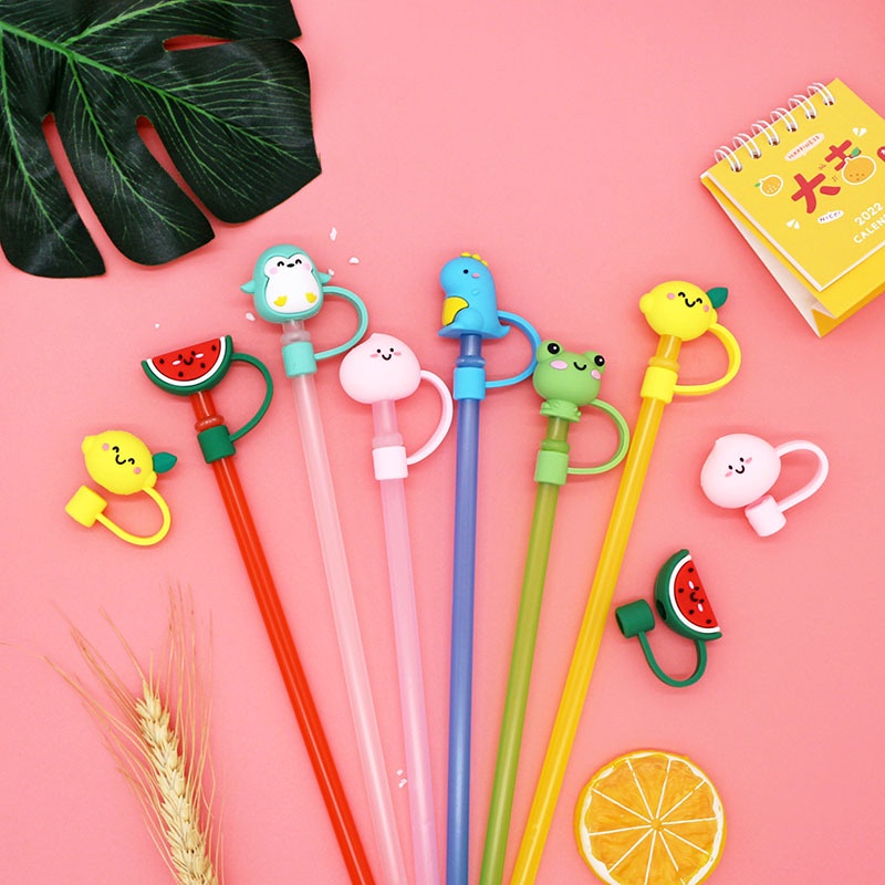 1pc Kartun Hewan Silikon Sedotan Penutup Debu Dapat Digunakan Kembali Kedap Udara Minum Splash Proof Plug Cap Gelas Cangkir Aksesoris Straw Plugs Tips Cover