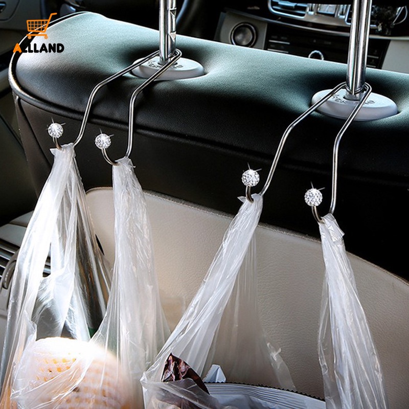 Portable Kursi Mobil Dipasang Bentuk V Kait Stainless Steel/Berlian Imitasi Berkilau Inlay Otomotif Headrest Rak Gantung/Kait Penyimpanan Tas Kendaraan