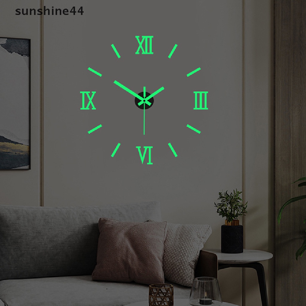 Sunshine 3D Bercahaya Jam Dinding Tanpa Bingkai Akrilik DIY Digital Clock Wall Stiker Silent Clock Untuk Ruang Tamu Kamar Tidur Kantor Dekorasi Dinding ID