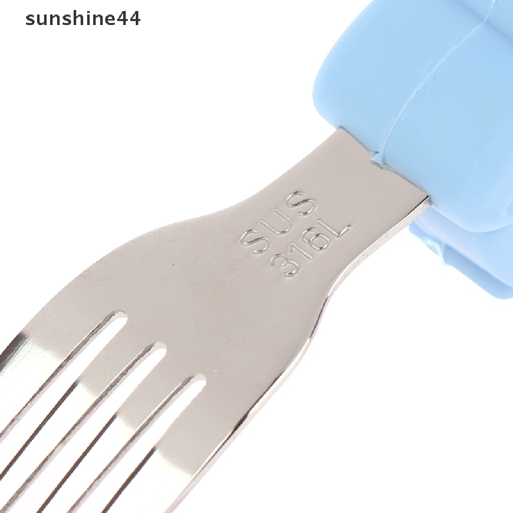 Sunshine Lucu Kartun Hippo Snail Silikon Sendok Dan Garpu Bayi Stainless Steel Utensil ID