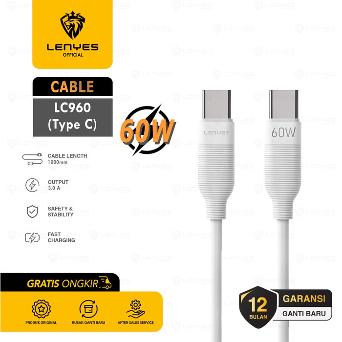 Lenyes LC960 Kabel data charge cable Fast Charging 60W Type C to C casan