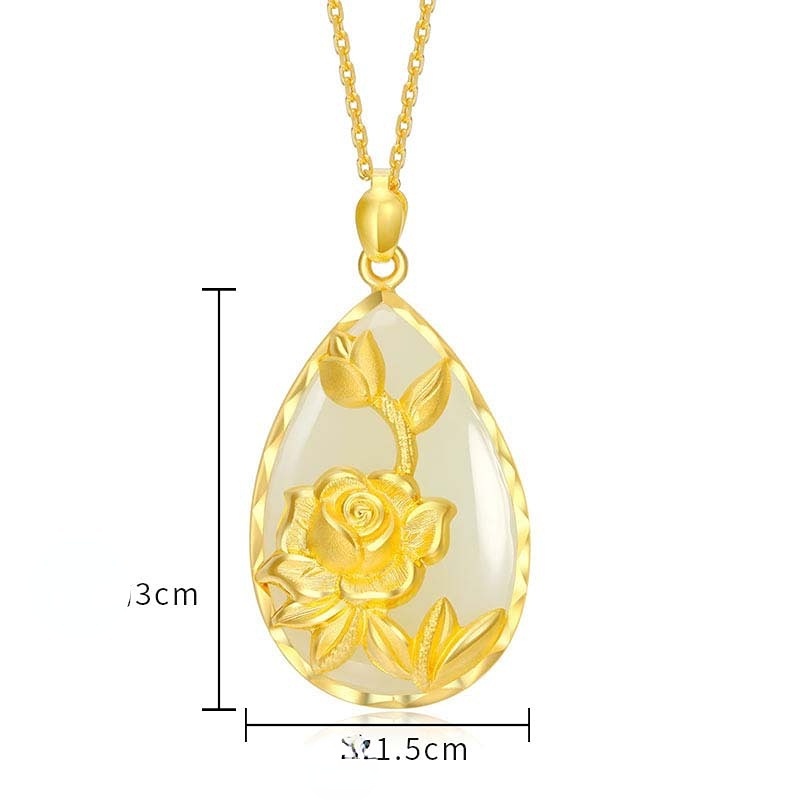 Goldkingdom Fashion Perhiasan Aksesoris Ready Stock Berlapis Emas Lotus Kalung Hotan Giok Ikan Liontin Emas Bertatahkan Giok Burung Bunga Kalung