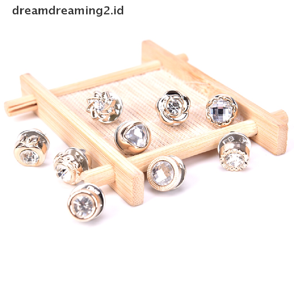 (hot) 10pcs/set Mini Mutiara Bunga Kristal Bros Kancing Jas Kemeja Kerah Collar Pins//