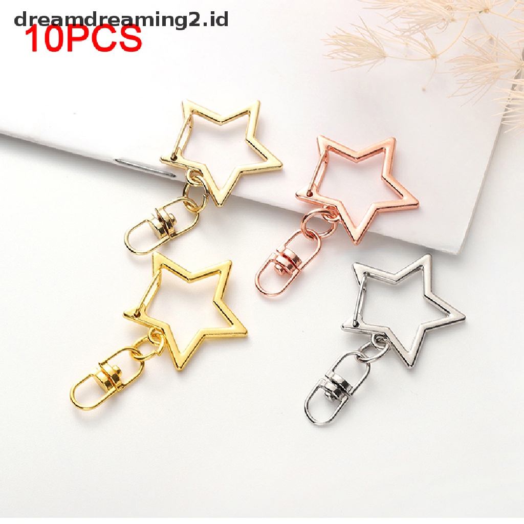 (hot) 10 Pcs Bintang Pentagram Berongga Gantungan Kunci Key Ring DIY Aksesoris Lobster Clasp//
