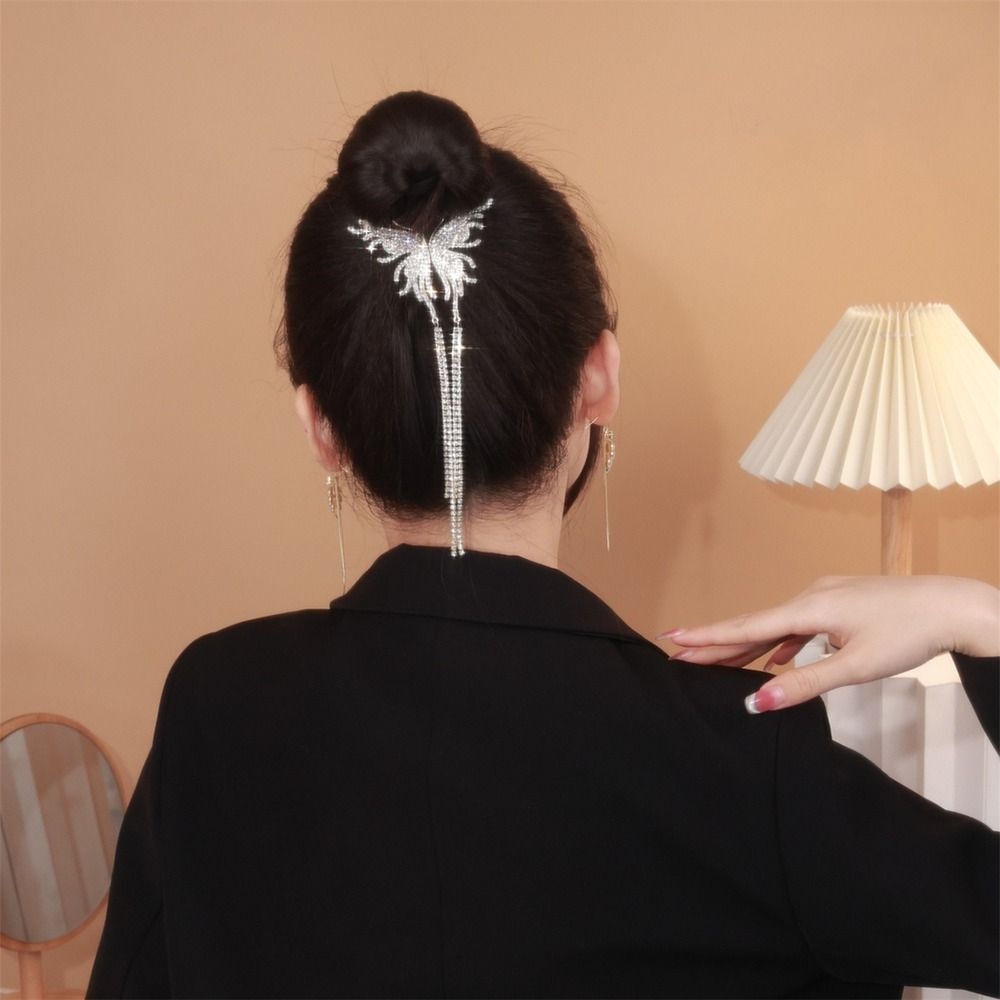 Needway Bunga Ponytail Hair Clip Hiasan Kepala Elegan Mutiara Sederhana Bunga Mawar Kupu-Kupu Berlian Ponytail Holder Tinggi Ponytail Fixed Clip Small Hair Claw