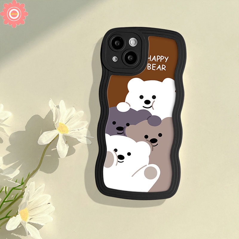 Casing Realme C53 C35 C55 C12 C15 C21Y C33 C30 5i 8 C11 C25Y C25s 5 10 9i 6i C25 8i 7i 7 5s C20 8Pro 9Pro+ 9 C3 C17 Motif Sambungan Kreatif Romantis Beruang Lucu Wavy Edge Soft Case