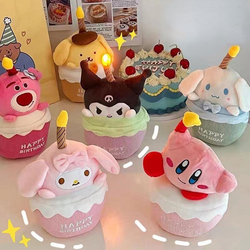 Musik Mainan Mewah Gadis Kreatif Hadiah Ulang Tahun Kuromi Strawberry Bear Cinnamoroll Kartun Lilin Anak Boneka Bercahaya