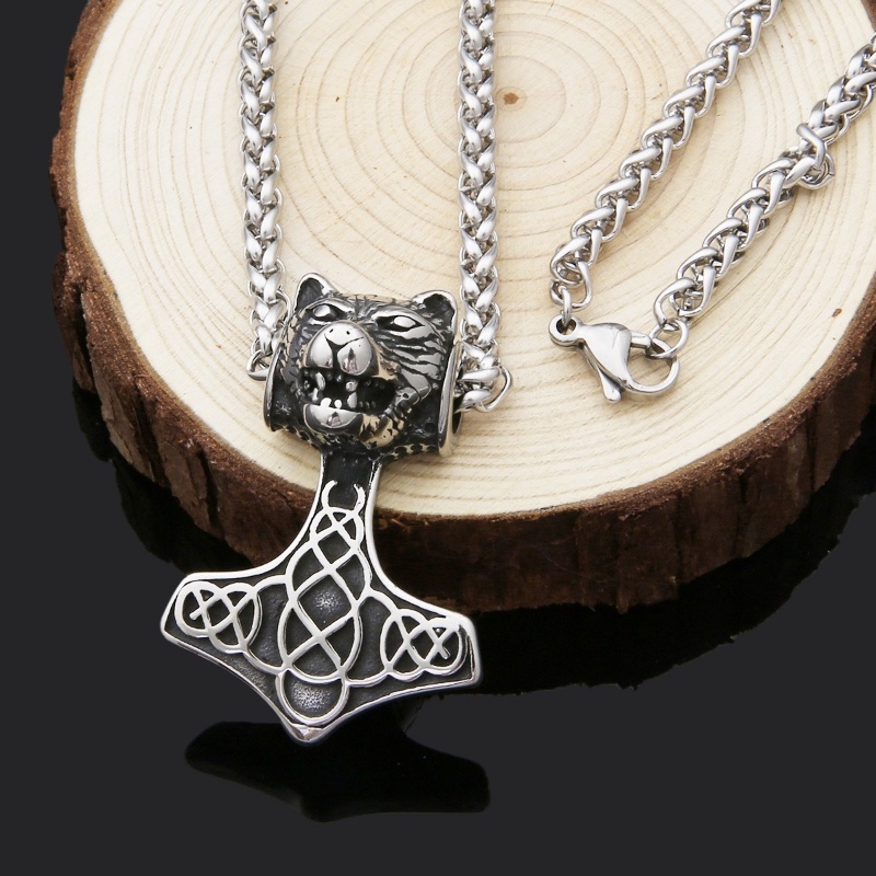 [X C Kalung] Baru Silvery Retro Hewan Anjing Kepala Liontin Punk Hip Hop Stainless Steel Kalung Hadiah Pesta Ulang Tahun Untuk Pria Dan Wanita