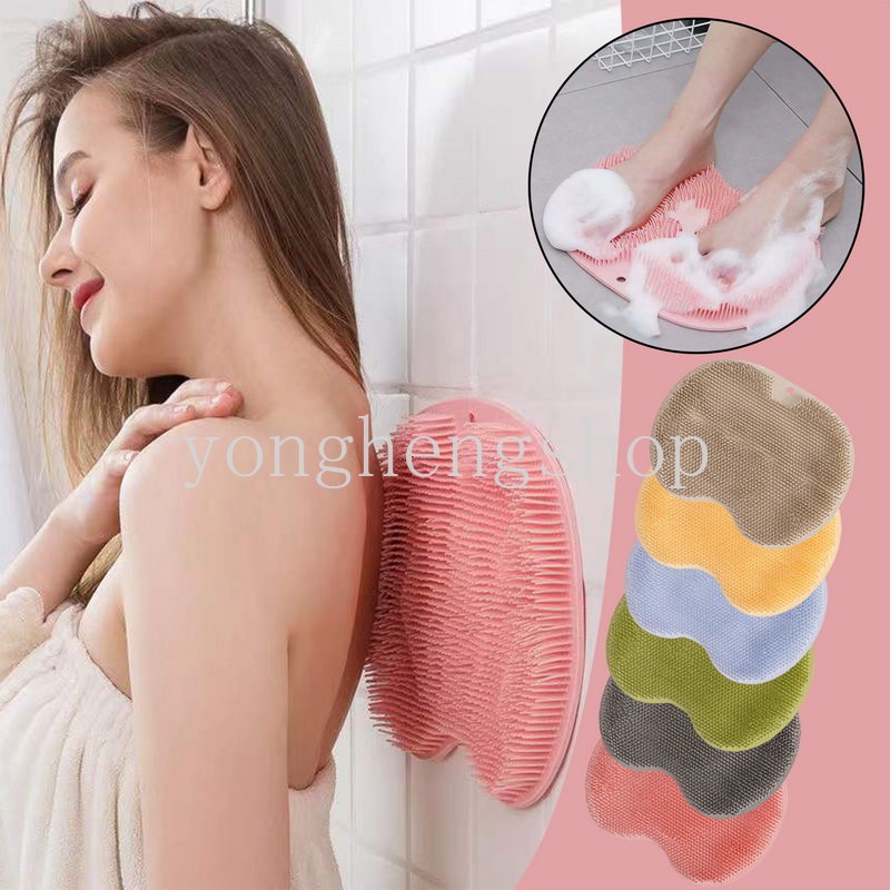 Silicone Shower Exfoliating Scrub Sikat Badan Massage Pad Gosok Kaki Dengan Sucker Mandi Penggosok Punggung Tubuh Alat Pembersih Kulit Mati Anti-Selip Keset Kamar Mandi Supply