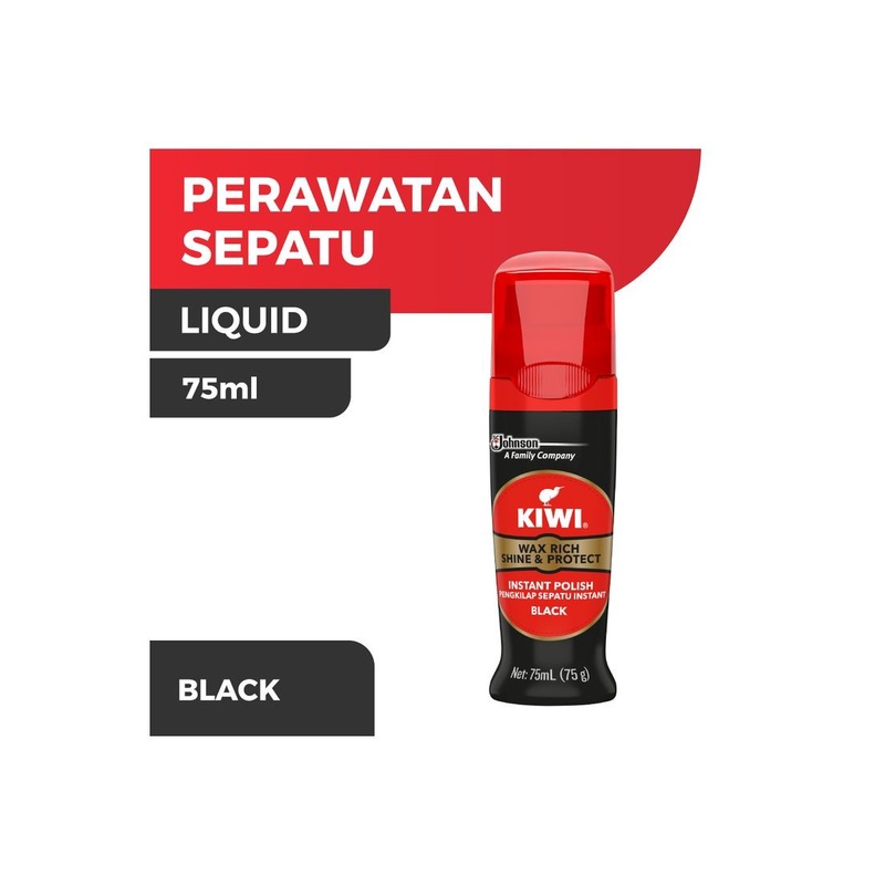 Semir Sepatu Kiwi Cair  Shoe Care Liquid Polish Black 75ml Kiwi Wax Rich Shine &amp; Protect cair liquid 75ml Hitam