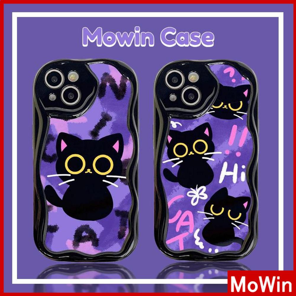 For iPhone 14 Pro Max iPhone Case 3D Curved Edge Wave Glossy Black TPU Airbag Shockproof Camera Cover Cute Cat Compatible with iPhone 13 Pro max 12 Pro Max 11 xr xs max 7Plus