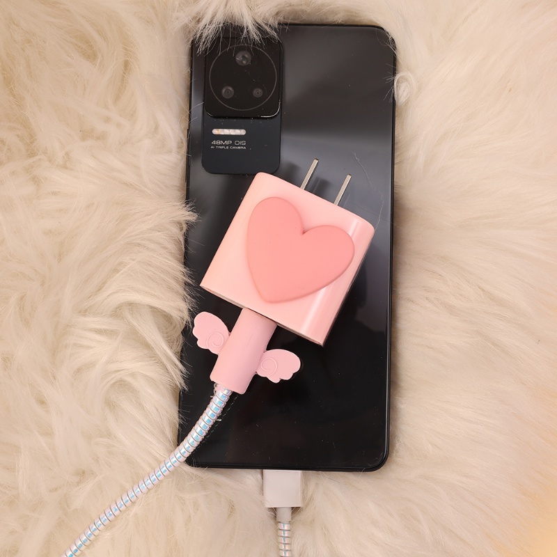 IPHONE Gaya Hati Lucu Untuk Iphone5Per18/20W Charger Jalur Data Tahan Lama Charger Ponsel Plug Pelindung Penutup Silikon Lembut Anti Putus Kabel Data Spiral Winder Pelindung Case