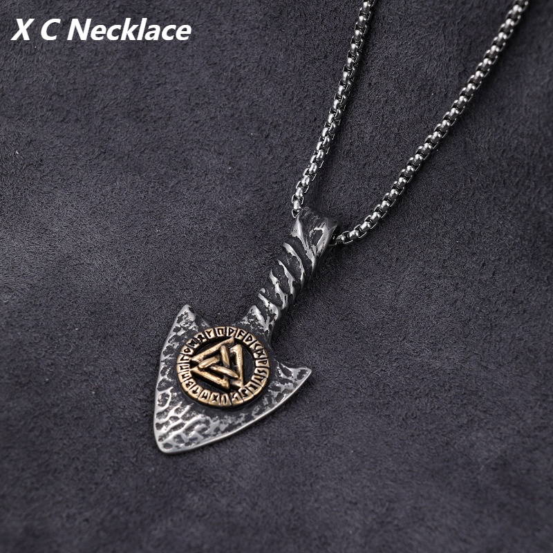 [X C Kalung] Baru Silvery Vintage Viking Rune Tombak Berbentuk Baja Titanium Liontin Anti Karat Kalung Punk Hip Hop Pesta Ulang Tahun Hadiah Untuk Pria Dan Wanita