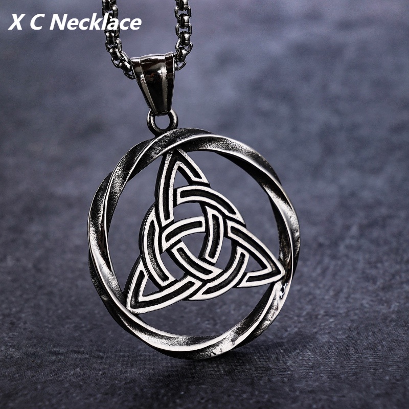 [X C Kalung] Baru Silvery Nordic Viking Rune Liontin Punk Hip Hop Stainless Steel Kalung Hadiah Pesta Ulang Tahun Untuk Pria Dan Wanita