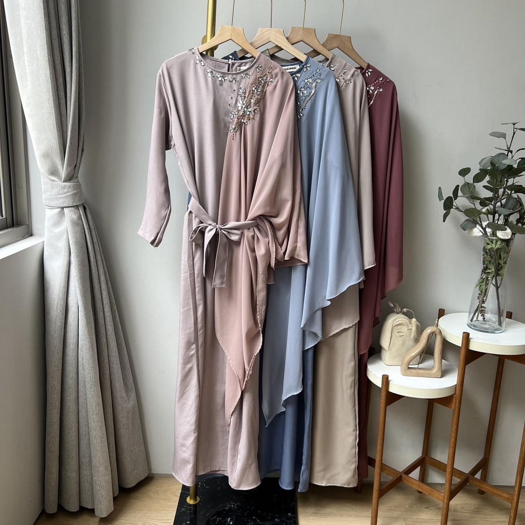 Oclo Ganika Dress Selendang Manik Pinggang Tali Casual Basic Gamis Wanita OCL00887