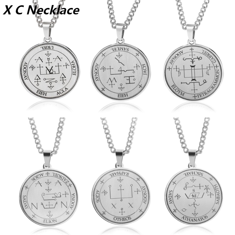 [X C Kalung] Baru Emas &amp; Perak Hip Hop Punk Vintage Seven Angels Summon Magic Array Titanium Steel Liontin Anti Karat Kalung Pria Dan Wanita Hadiah Liburan Perhiasan