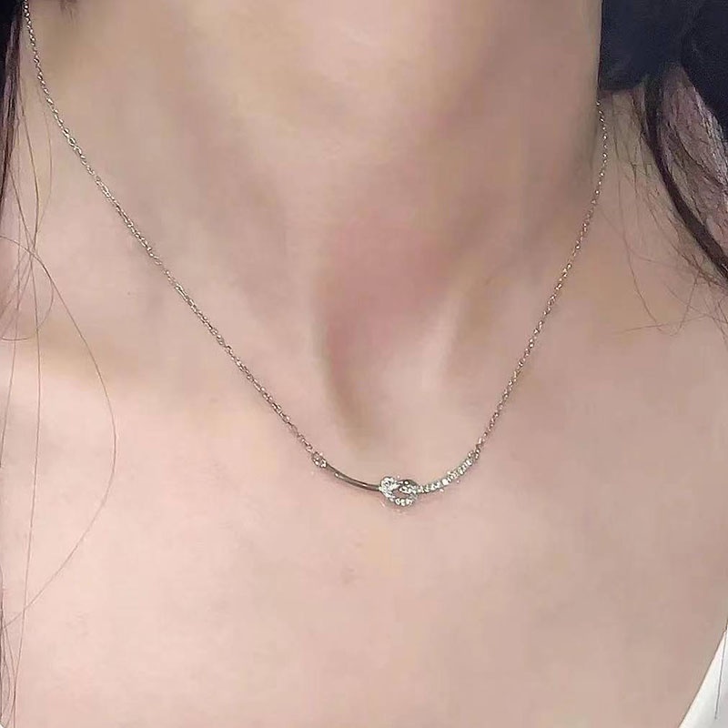 Kalung Geometris Smile Simpul Berlian Imitasi Alloy Korea Untuk Anak Perempuan