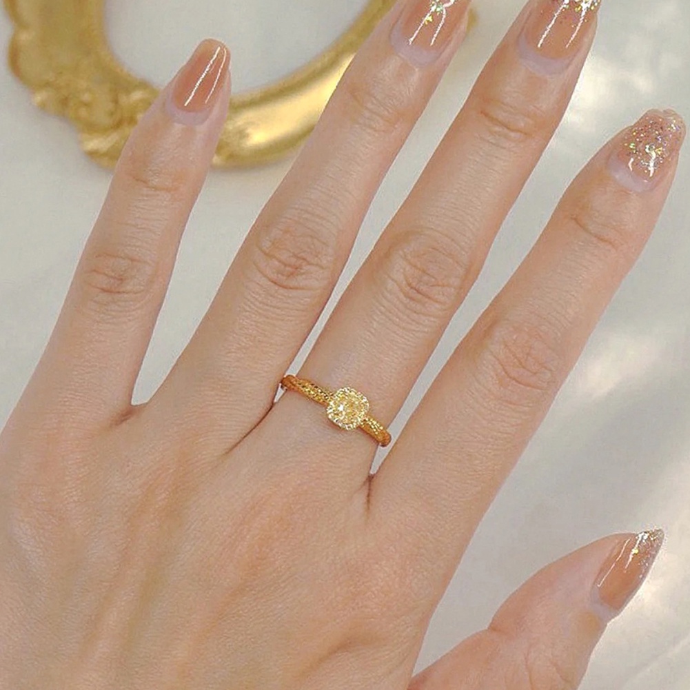 Cincin Kristal Kuning Fashion Korea Bentuk Persegi Buatan Hias Kristal Adjustable Open Rings