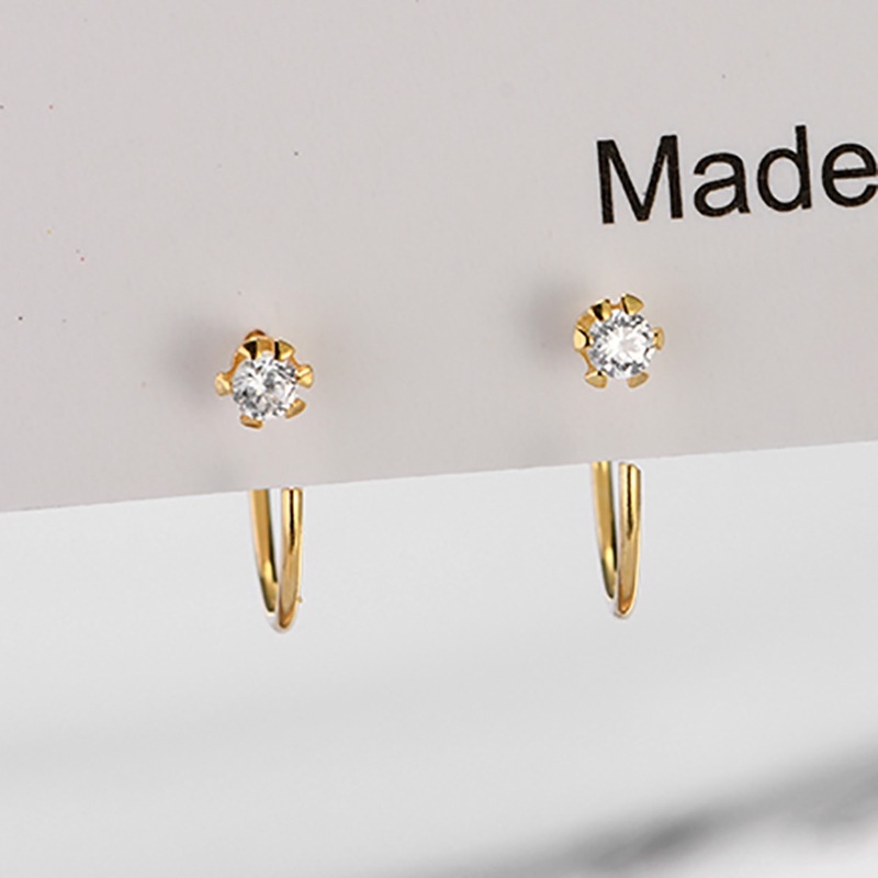 Anting Kait Gantung Bahan Tembaga Hias Zircon Gaya Simple / Korea Untuk Wanita