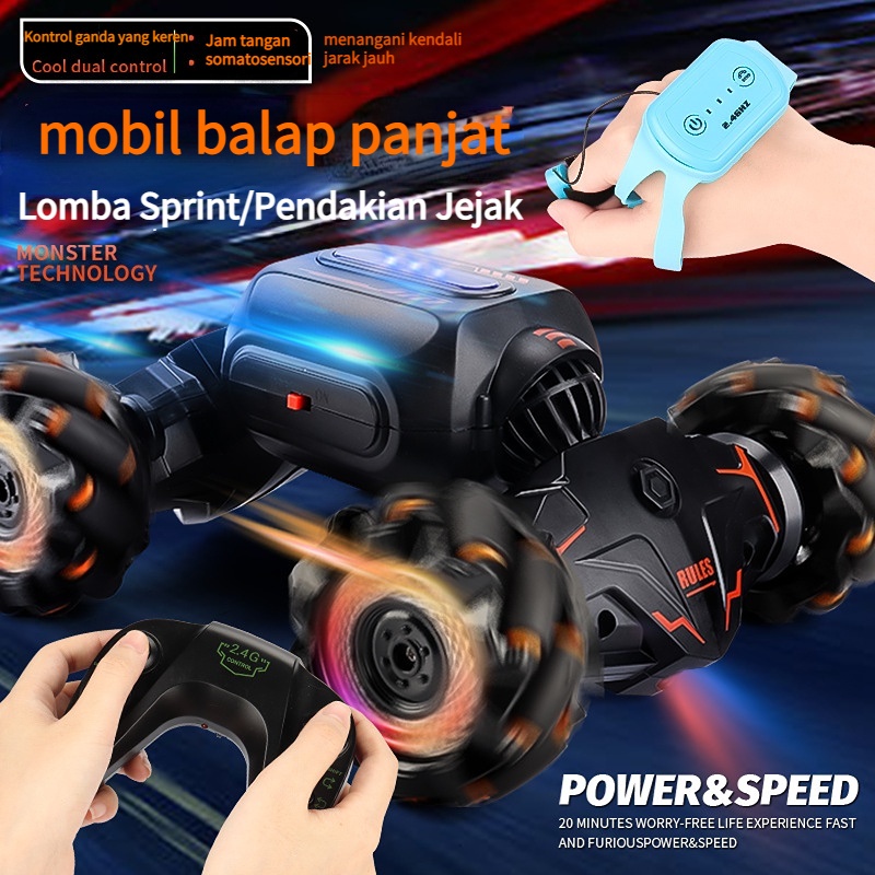 Mobil Mainan RC Stunt Car dengan Lampu Warna - Hadiah Liburan untuk Anak-anak, Gerak 360°, Sensor Gerak yang Dapat Disemprotkan dan Kontrol Tangan, Mobil Off-Road RC 4x4 dengan Remote Control