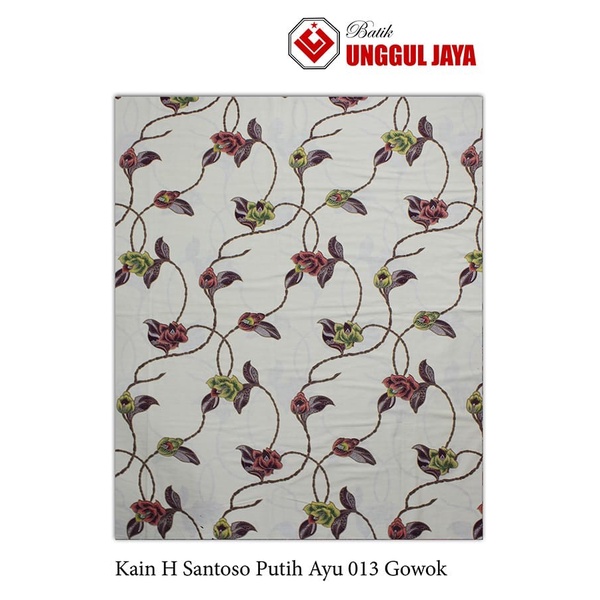 Kain Batik Bahan Seri Putih Ayu Unggul Jaya Pekalongan 220x115cm.